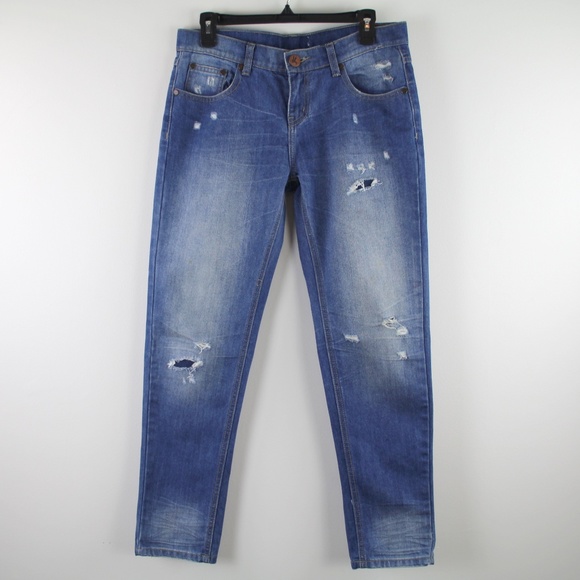 One Teaspoon Awesome Baggies Relax Fit Mid Rise Straight Leg Distressed Jeans 30